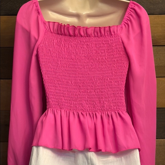 Pink Ruffled Puff Sleeve Smocked Top - Picture 5 of 15